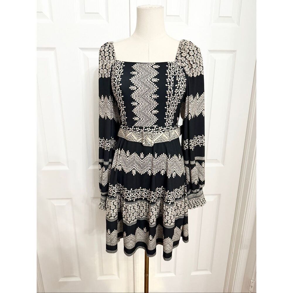 Hale Bob Womens Black Long Sleeve Grazia Jersey Mini Dress Size Small NWT